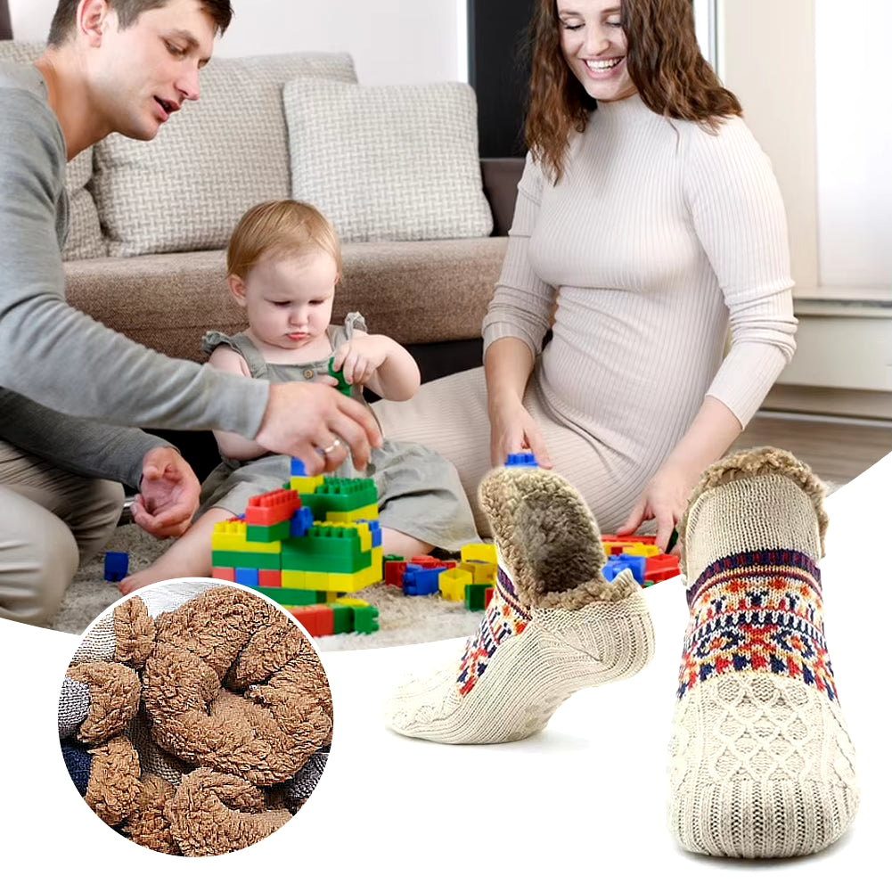 Cozy Non-Slip Fleece Winter Slippers for Couples - Warm Knitted Indoor Socks for Home and Bedroom