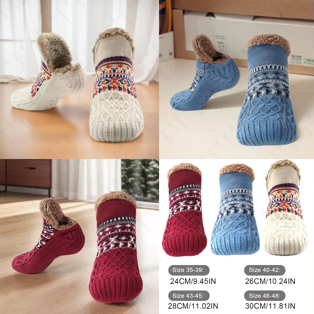 Cozy Non-Slip Fleece Winter Slippers for Couples - Warm Knitted Indoor Socks for Home and Bedroom