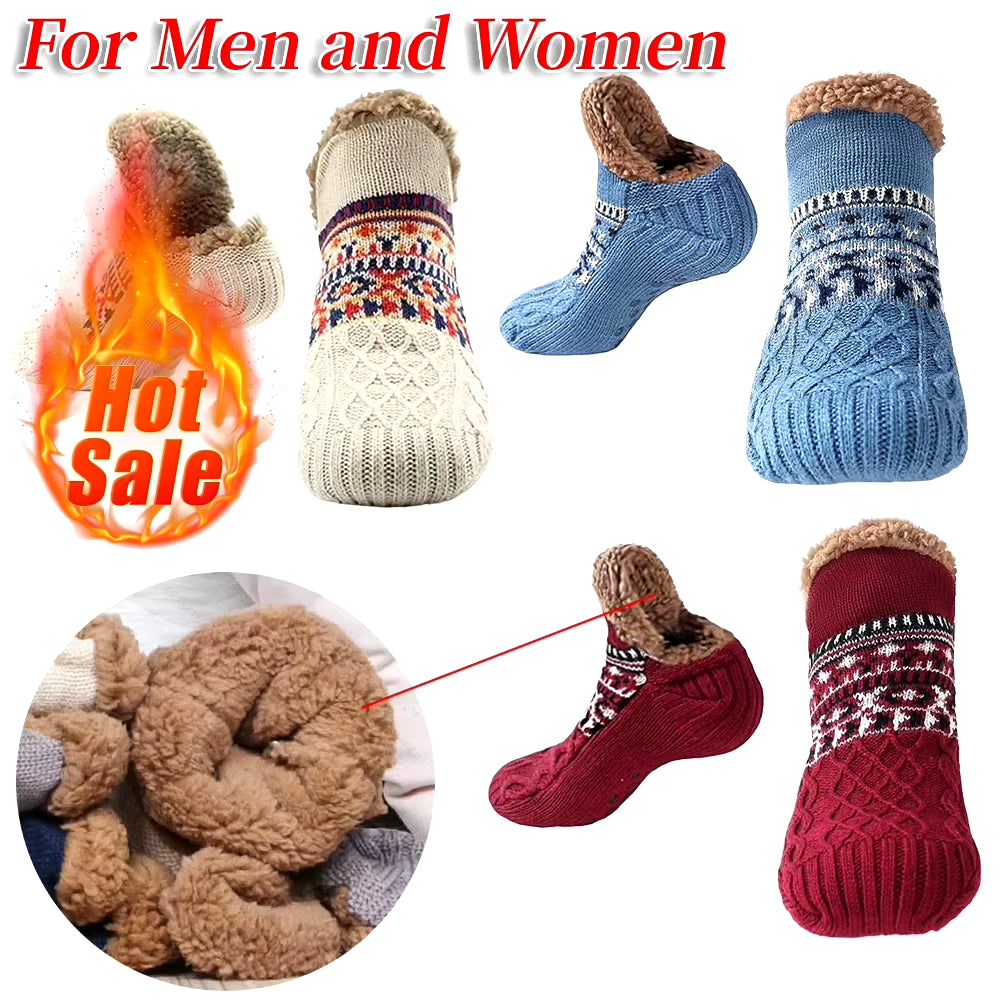 Cozy Non-Slip Fleece Winter Slippers for Couples - Warm Knitted Indoor Socks for Home and Bedroom