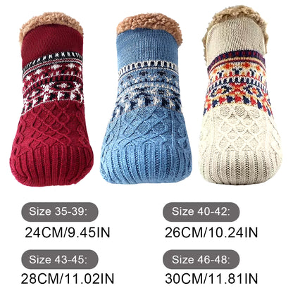 Cozy Non-Slip Fleece Winter Slippers for Couples - Warm Knitted Indoor Socks for Home and Bedroom