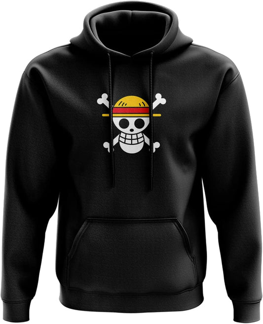 One Piece Skull Hoodie Pullover - Manga Anime Japanese Japan Popular TV Show Monkey Luffy Rubber Pirates King Devil Fruit Straw Hat Adults Kids Gift Present